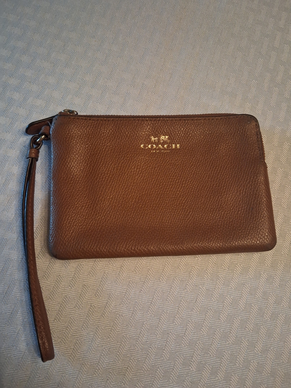 Coach Brown Leather Wristlet with Gold Logo